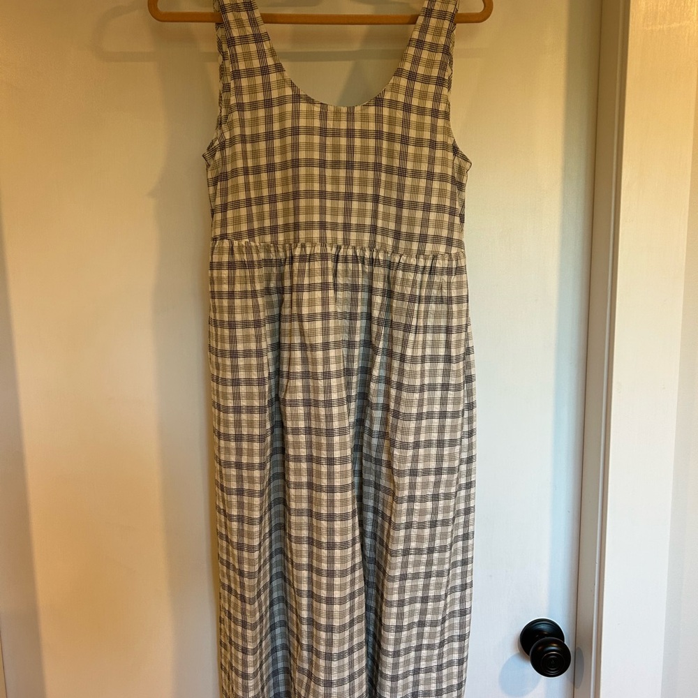 Afends Checkered Midi Dress in Gray and Cream